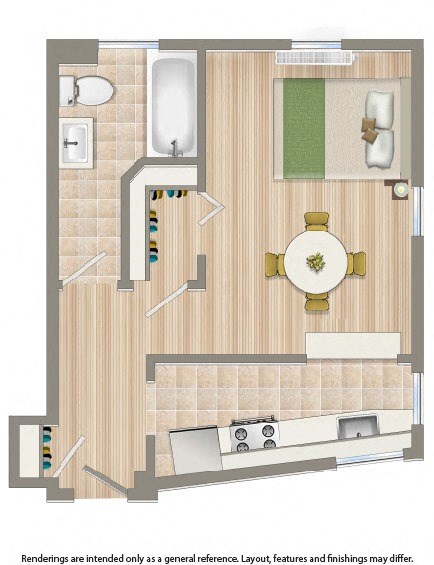Floor plan for studio, 1 bath, 326 sqft
